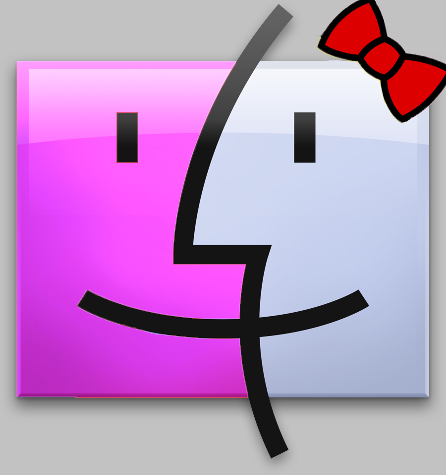 Apple Finder icon but recolored pink with Ms Pacman's bow photoshopped in